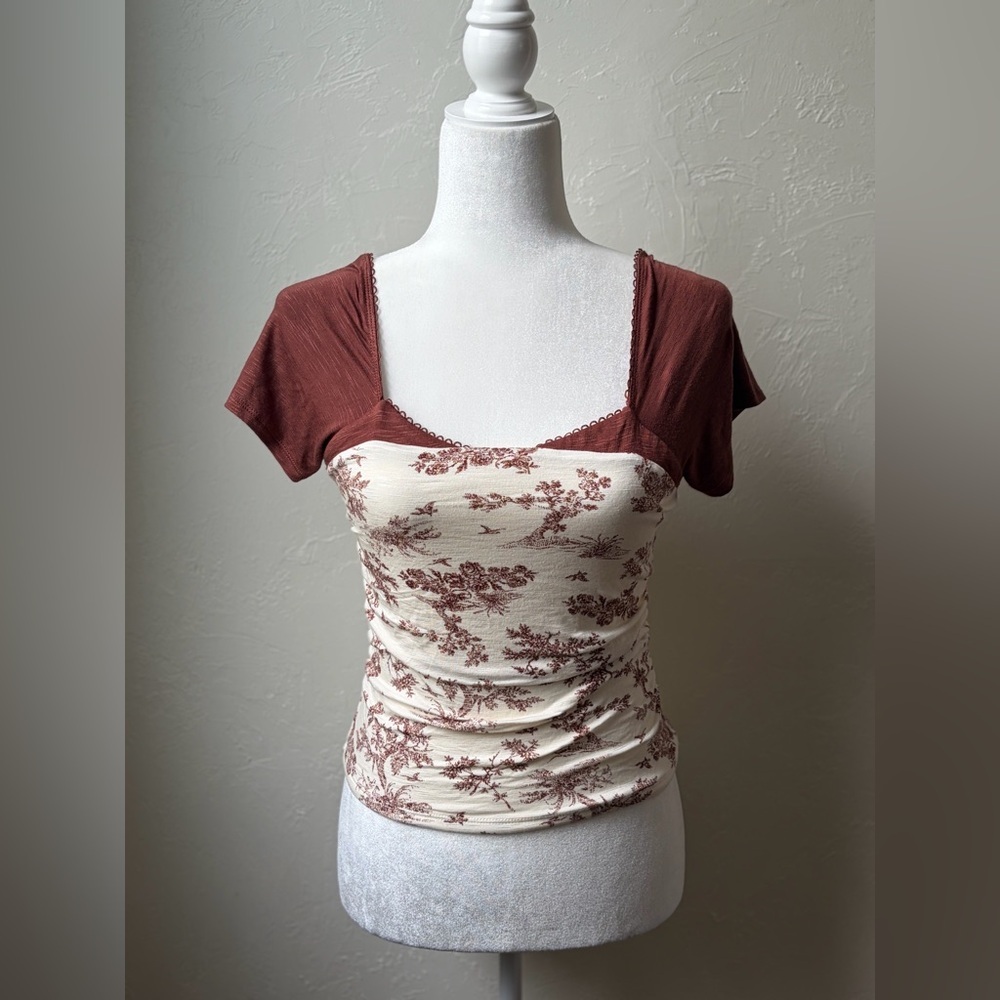 Sterling & Stitch Ruched Floral Toile Top NWT Coquette Cottagecore Small